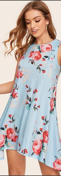 Floral Print Asymmetrical Hem Trapeze Dress - Picture 3 of 5
